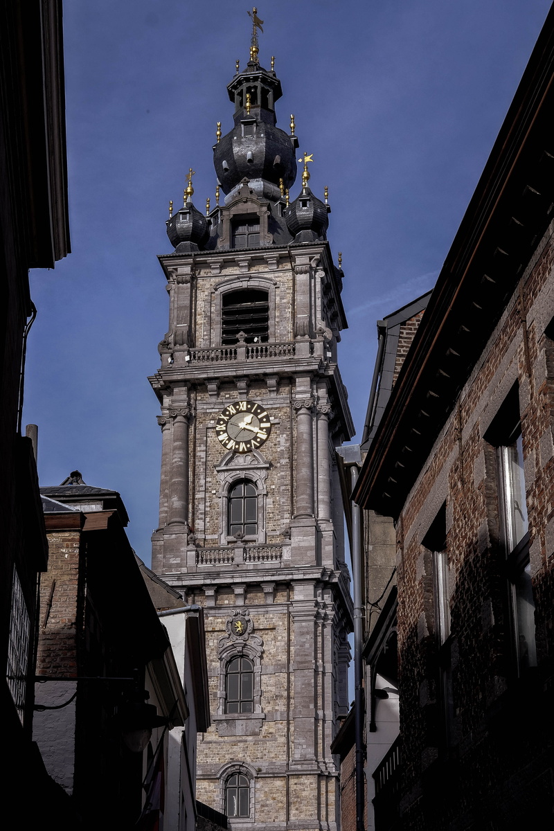 belgium, nature, tower, outdoors, building exterior, belief, church, spirituality, clock, mons, 4K, religion, sky, low angle view, clock tower, the past