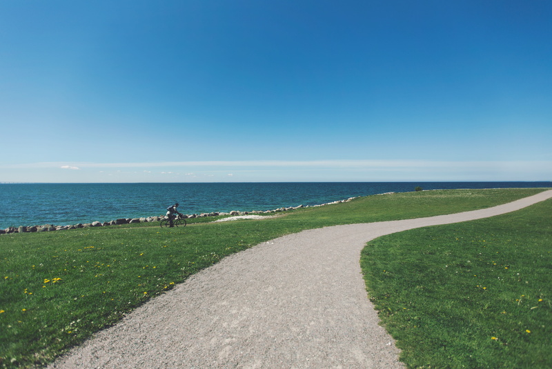 transportation, green, the way forward, sky, horizon, near, Trail, outdoors, Cyclist, clear sky, day, Gravel, sea, water, beauty in nature, Path, bike