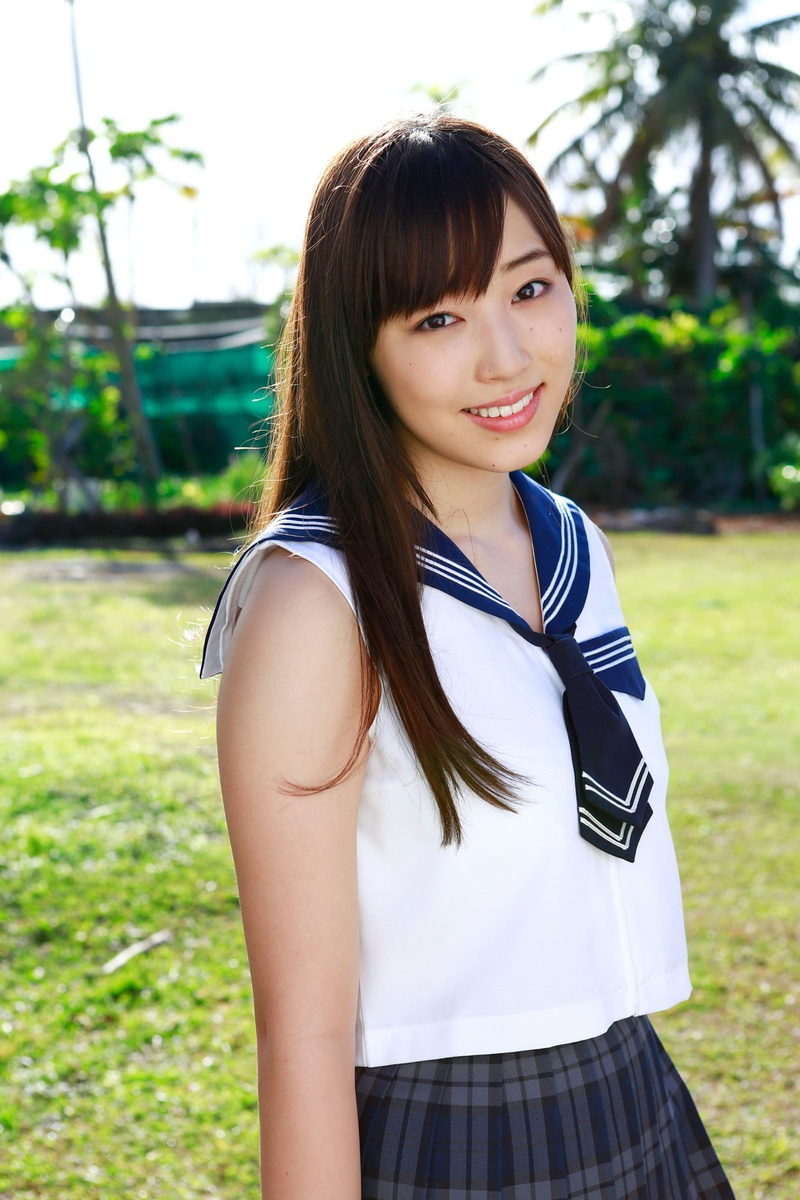 young adult, looking at camera, waist up, beauty, outdoors, Morning Musume, Mizuki Fukumura, standing, school uniform, young women, emotion, hairstyle