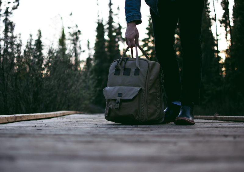 backpack, human foot, one Person, surface level, carry, rear view, selective focus, human body part, 5K, standing, hiking, human leg, day, tree, pavement