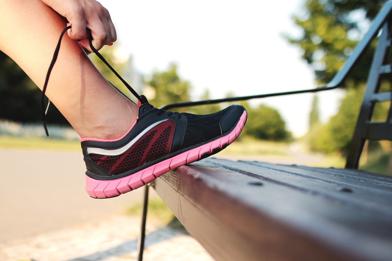 human foot, nature, jog, focus on foreground, human body part, jogging, running, low section, jogger, sky, tying shoes, bench, shoe, adult, human leg, one person