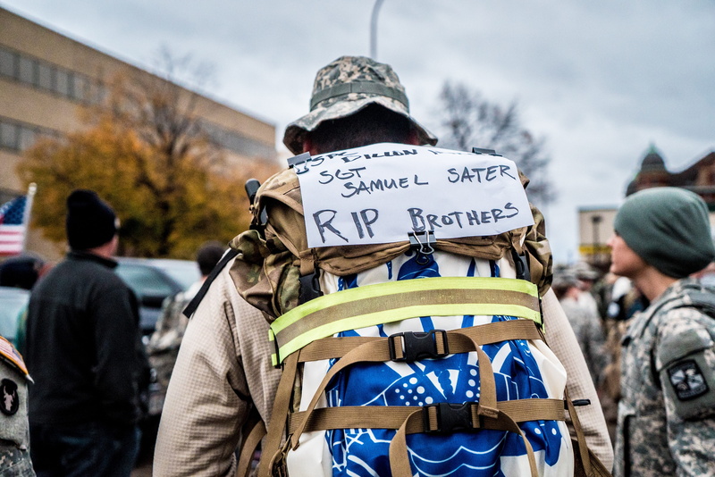 protestor, military, script, brothers, rucksack, march, army, ruck, marine, people, focus on foreground, text, rear view, western script, incidental people