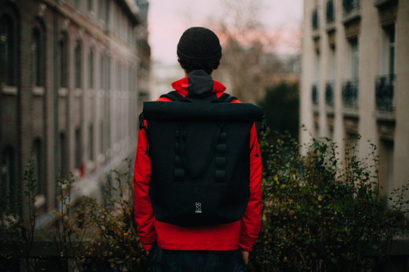 backpack, man, uniform, men, leisure activity, front, 5K, urban Scene, terrace, rucksack, one Person, focus on foreground, tree, winter, hat, standing
