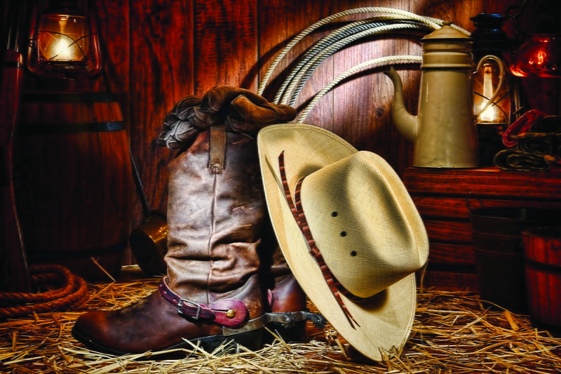 stable, boots, 4K, cowboy, hat