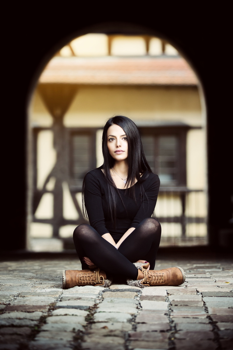 neck, 4K, woman, grey, day, one person, focus on foreground, leather, contemplation, young women, crew, beautiful, beauty, wearing, young adult, adults only
