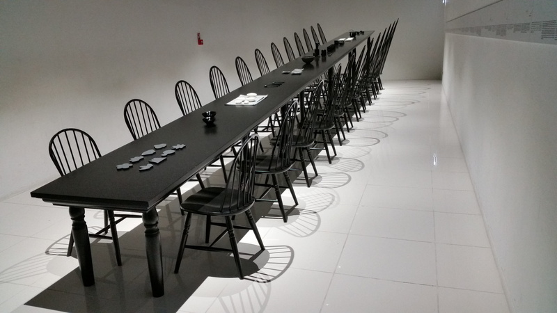 empty, black color, conference room, shadow, tiled floor, business, dining, 5K, large group of objects, stage, chairs, desk, black-and-white, absence