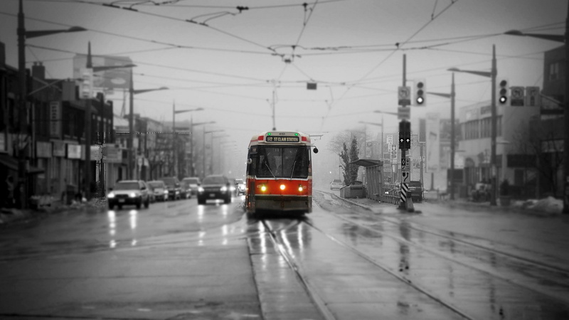 Toronto, 1080P, Canada, Traffic, Selective Coloring, Cityscape, rain, TTC, Tram