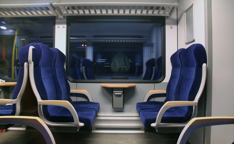absence, mode of transportation, seating, travel, 4K, rail transportation, railway, vehicle seat, no people, aisle, passenger cabin, blue, land vehicle