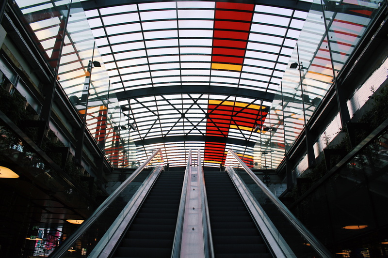 indoors, amsterdam, train station, modern architecture, ceiling, building, transport, glass - material, skylight, railroad station, light, construction