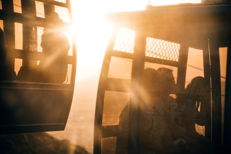 dawn, high, architecture, blur, sun, observation, passenger, sky, lens flare, city life, light, nature, outdoors, carts, sunset, bright, window, cable