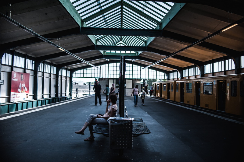 men, yellow, women, sits, urban, railroad station platform, sit, station, trainstation, metro, day, 4K, subway, public transportation, transportation