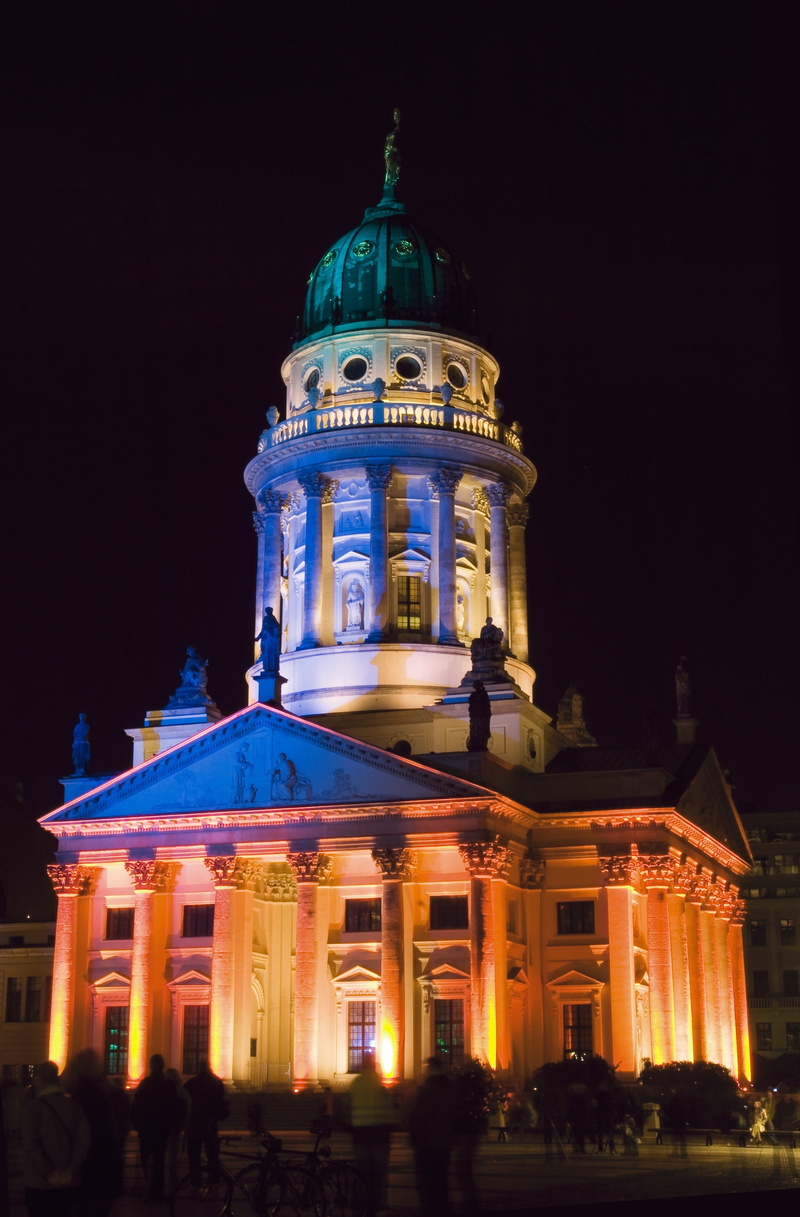 low angle view, government, building, light installation, dome, built structure, illuminated, berlin, travel destinations, gendarmenmarkt, 2K, history