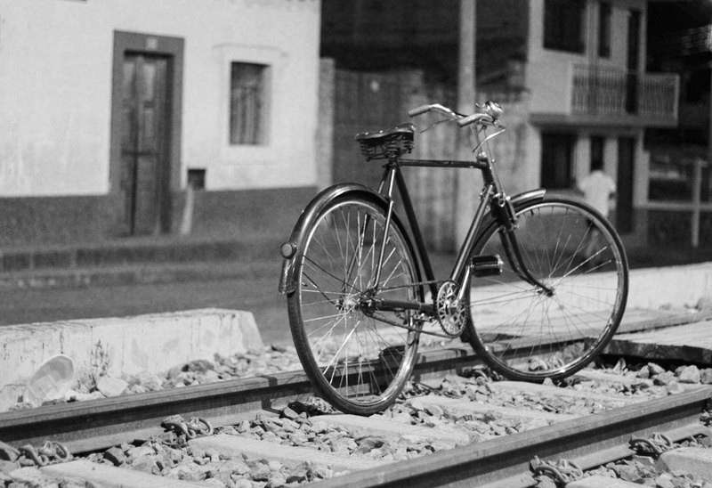 train track, building exterior, day, building, 4K, old-fashioned, window, bicycle, old, way, commuter, mode of transportation, black, architecture, stationary