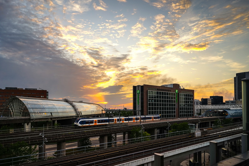 netherlands, track, city, train, building exterior, built structure, connection, outdoors, train station, railway, skyscraper, 5K, rail transportation