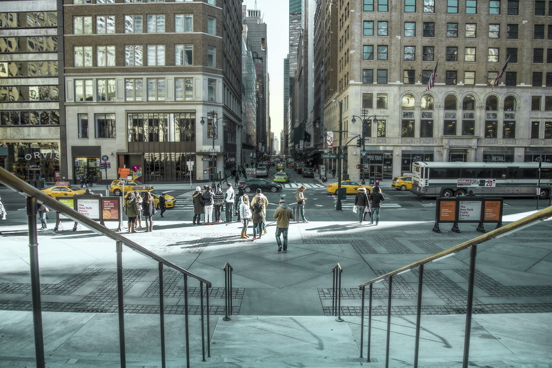 person, bus, city, built structure, building exterior, rise, landscape, step, 5K, city life, transportation, stair, downtown, outdoors, lifestyles, group of people
