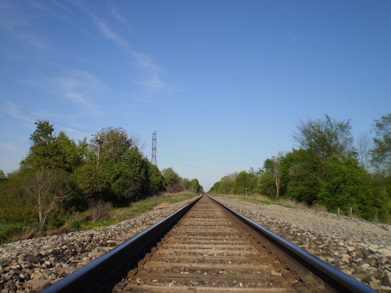 rail road tracks, straight, railway, day, vanishing point, no people, 2K, tracks, direction, way, railroad track, travel, environment, nature, trackage
