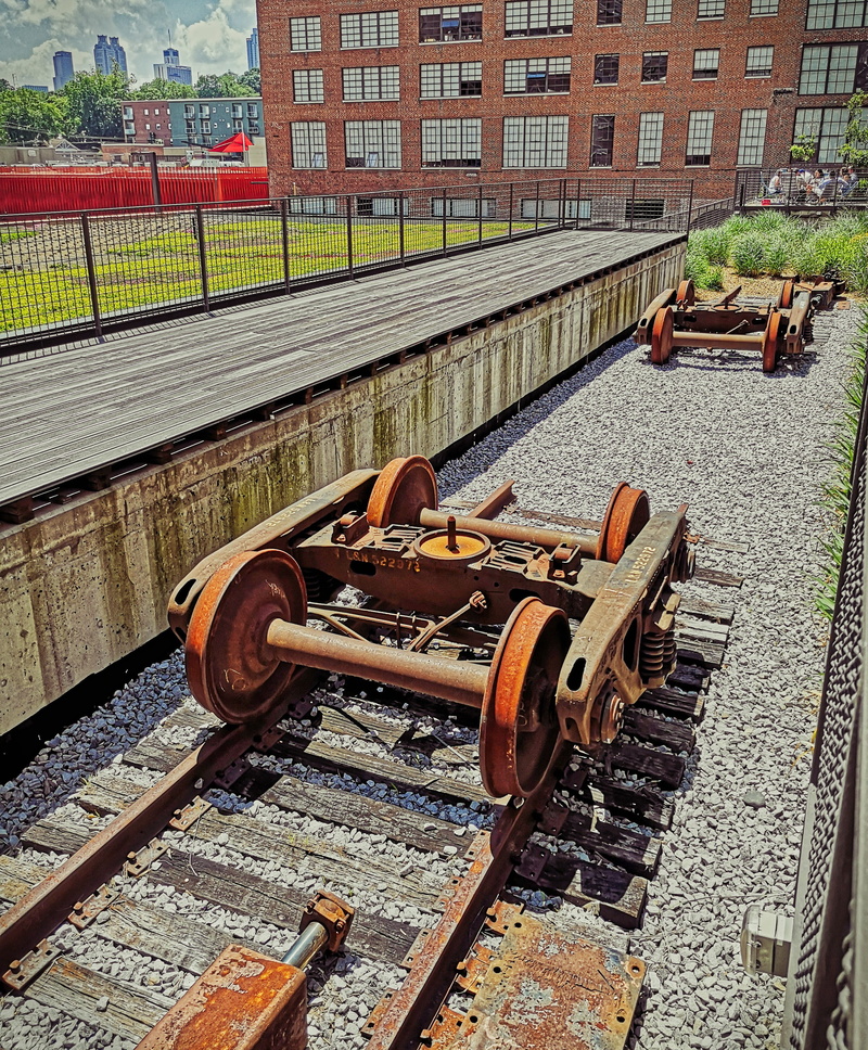 rail traffic, the past, security, iron, track, ponce city market, day, architecture, history, railway, transportation, old, lighting, atlanta, metal, wheel