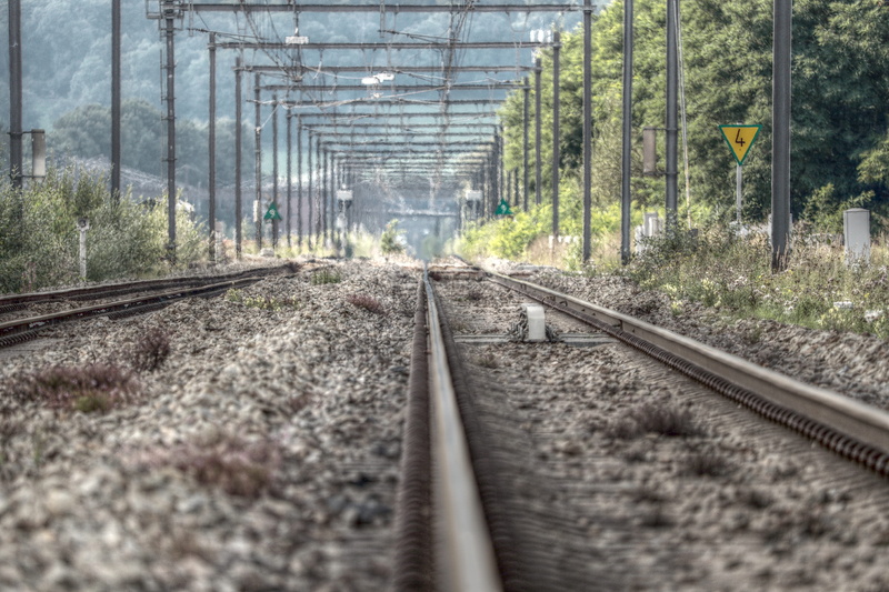 plant, rail, transport, gravel, diminishing perspective, vanishing point, metal, focus on background, railroad track, rail traffic, threshold, railway tracks