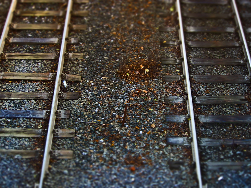 Gleise, textured, transportation, street, full frame, railroad track, tilt shift, Track Bed, wet, no people, selective focus, high angle view, seemed, rail traffic