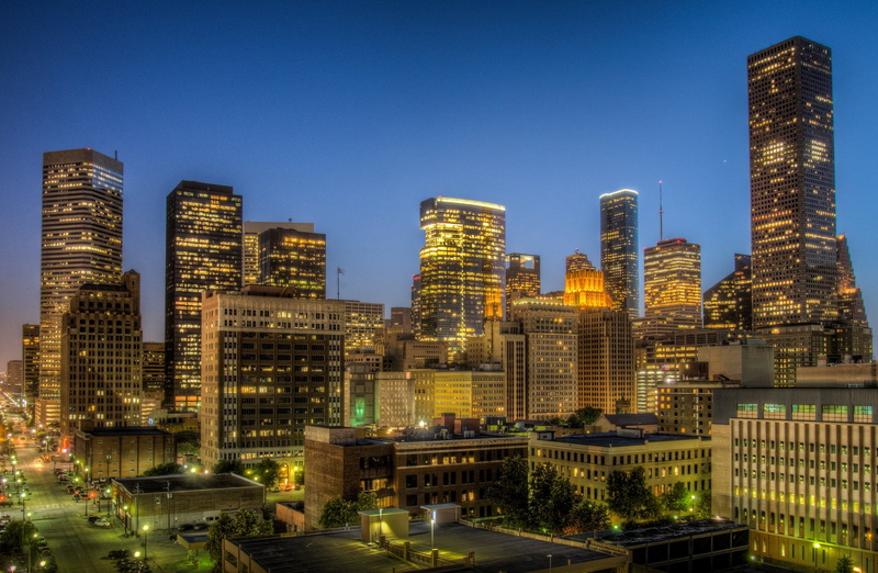 cities, downtown, offices, houston, night, city, buildings, stores, architecture, 1080P, storehouses, usa, bridges, texas, towers