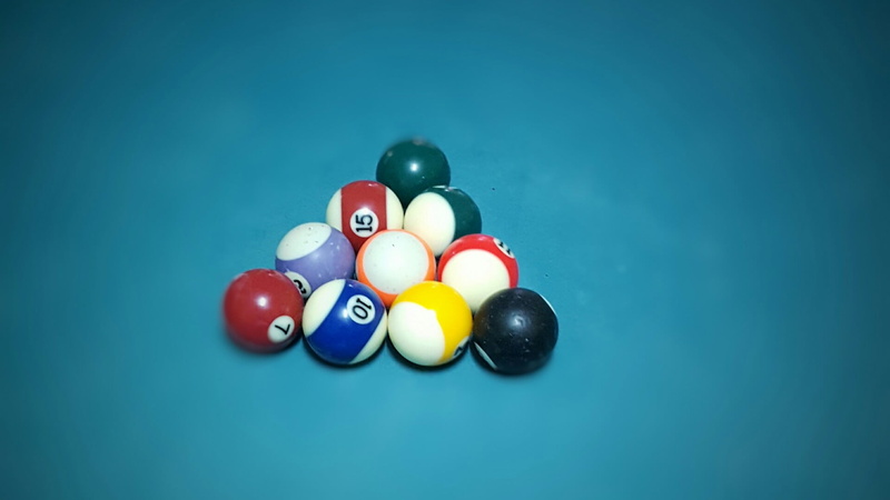 no people, indoors, pool - cue sport, snooker, number, pool ball, sphere, pool, ball, sport, still life, leisure activity, blue background, 1080P, multi colored