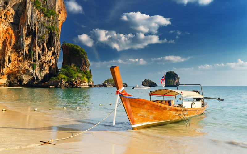 boat, sunny day, somewhere, thailand, 2K, summer landscape