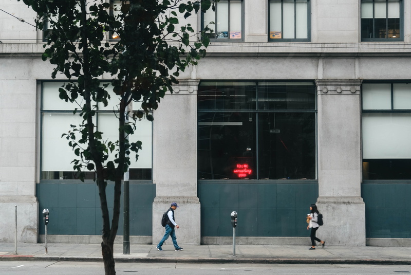 men, sidewalk, plant, grey, built structure, commute, blind, leafed, nature, neon, urban, real people, lifestyles, view, autumn, people, two people, full length