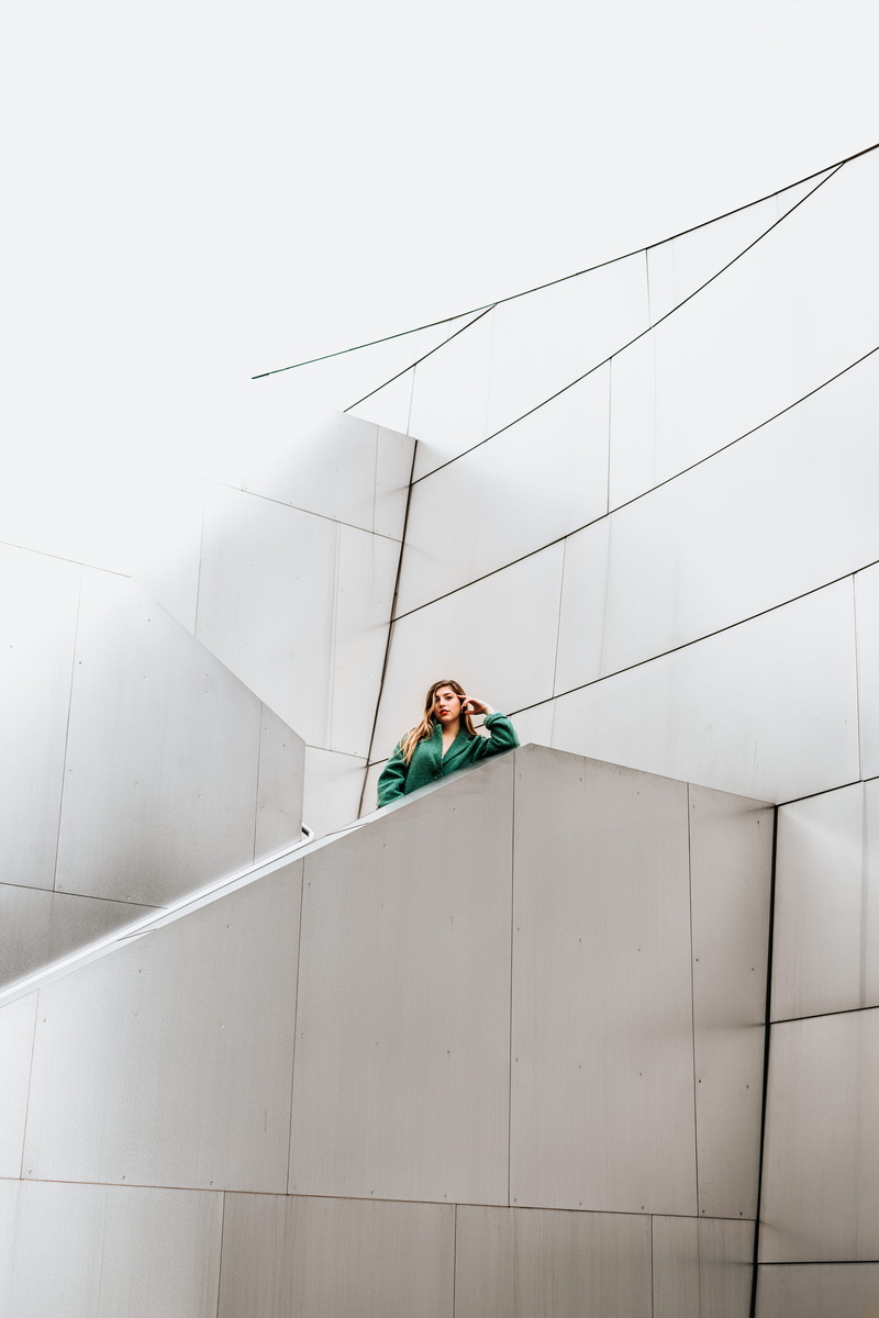 stairs, lifestyle, nature, urban, young women, low angle view, female, blonde, resting, caucasian, built structure, casual clothing, building, building exterior
