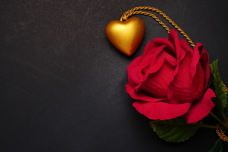 5K, rose, romantic, flowers, roses, love, black background, pendant, heart, red