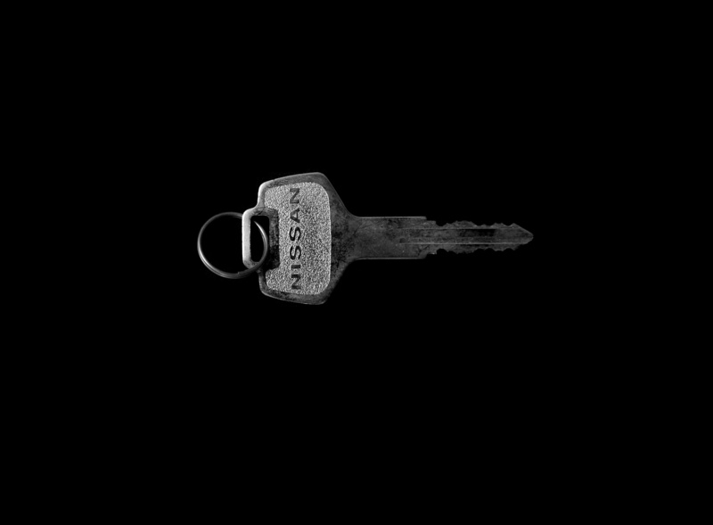 nissan, car, metal, indoors, single object, black background, design, security, lock, safety, 2K, dark, cut out, no people, protection, copy space, door
