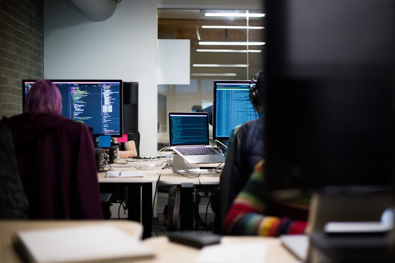 dev, teenager, using computer, table, at work, selective focus, furniture, software development, office, work, 5K, connection, occupation, tech, focus on background