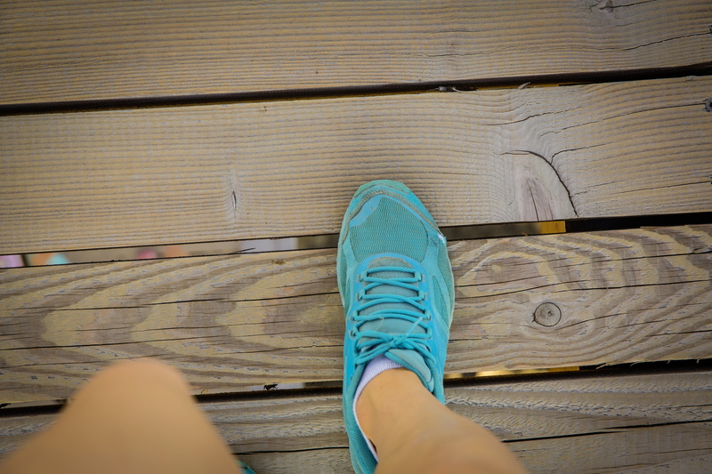 run, sport, human foot, teal, wood - Material, human body part, walking, high angle view, blue, lifestyles, person, lifestyle, human leg, sports shoes