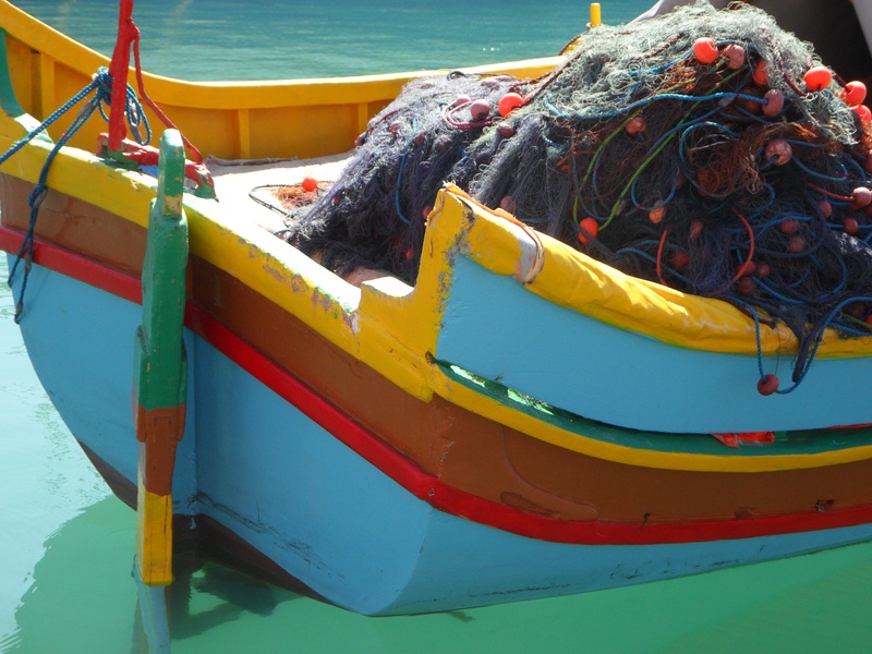 sea, fishing, 4K, beach, rope, yellow, land, multi colored, mode of transportation, no people, port, marsaxlokk, boot, red, fishing net, network, fishing boat