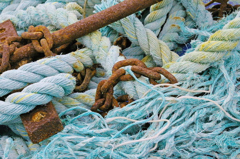 fishing, turquoise colored, complexity, harness lines, Rope, tied knot, close-up, pattern, outdoors, connection, rusted, strength, high angle view, tangled