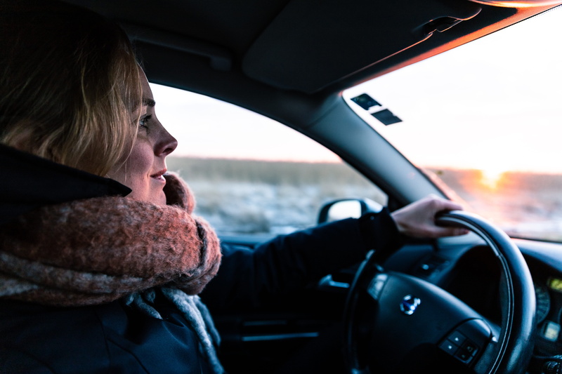 adult, one person, mature adult, winter, car interior, women, 5K, driving, portrait, window, car, headrest, human, sunset, side view, cold, profile view