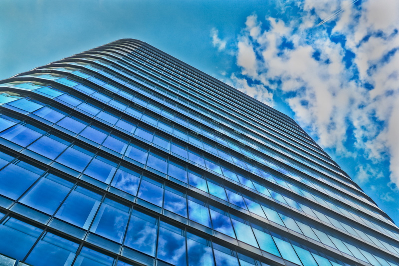 nature, sky, mirroring, blue, glass, office, cloud - sky, built structure, building, architecture, contemporary, düsseldorf, building exterior, skyscraper