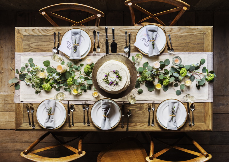 reception, decoration, happiness, supper, 5K, cloth, high angle view, dining table, table, wellbeing, day, wood - material, dish, restaurant, variation