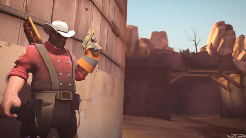 building exterior, real people, sky, 1080P, architecture, outdoors, Engineer (TF2), Team Fortress 2, built structure, low angle view, security, city, human representation