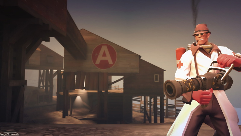 casual clothing, nature, built structure, real people, architecture, men, outdoors, holding, one person, sunlight, clothing, team fortress 2 medic tf2 source filmmaker