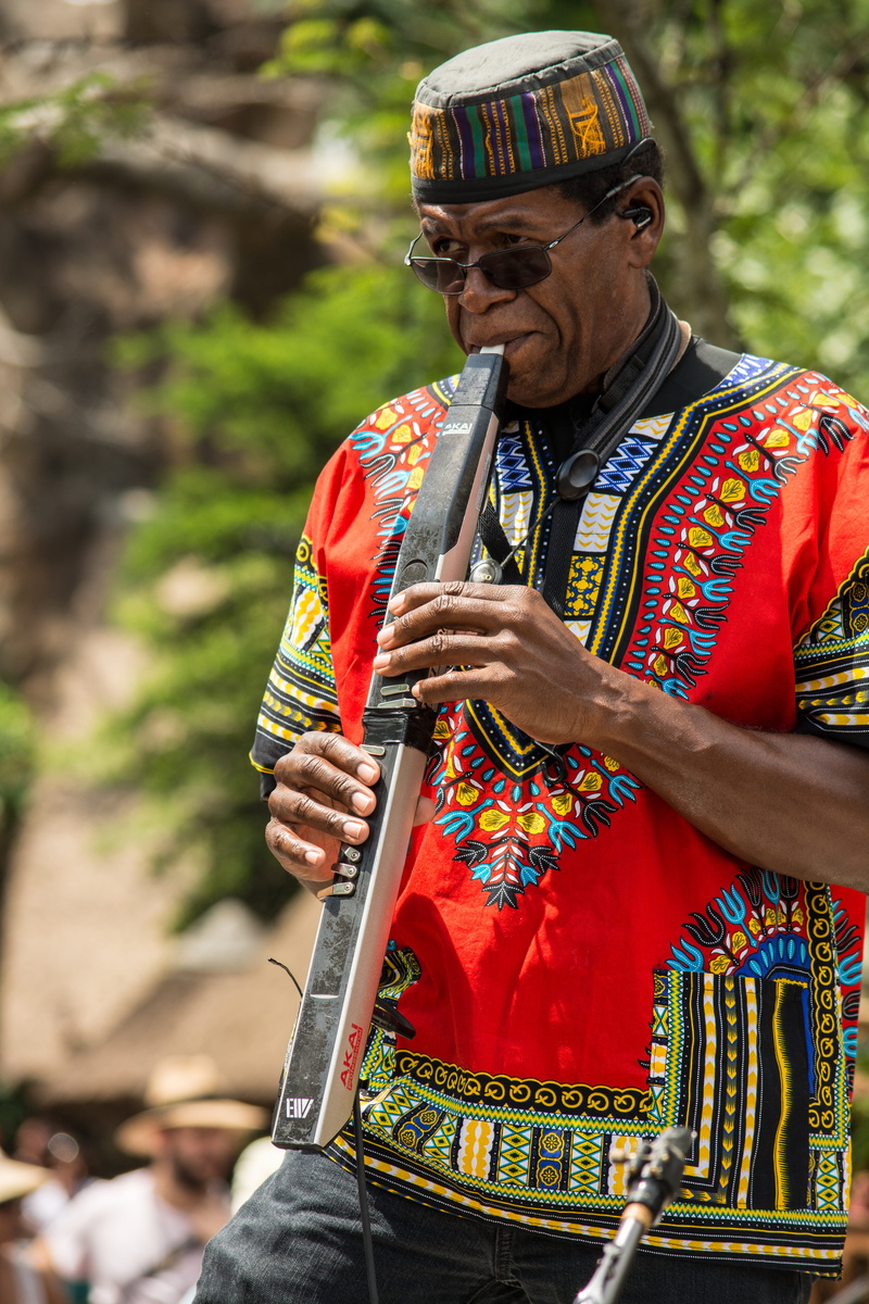 helmet, senior adult, one person, horn, traditional clothing, brass section, real people, person, day, leisure activities, three quarter length, sax, outdoors