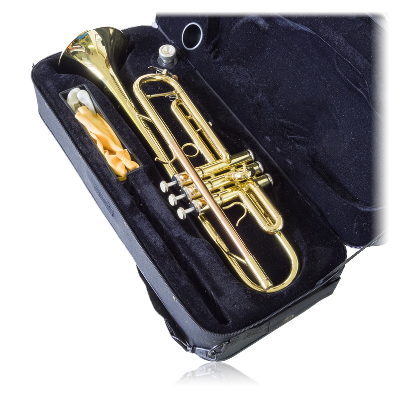 high angle view, horn, musical, trumpet, metal, play, studio shot, object, musical equipment, musician, band, close-up, sax, music, cornet, clarinet, still life