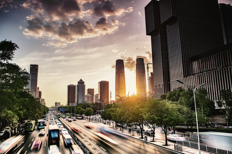 cityscape, cars, traffic, mode of transportation, towers, 5K, modern, photo, motor vehicle, transportation, urban, street, road, outdoors, no people, building exterior