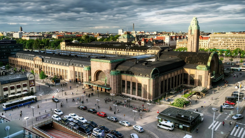 Capital, Finland, Train Station, street, tunnel, motor vehicle, building exterior, outdoors, high angle view, tower, Cityscape, Helsinki, architectural column