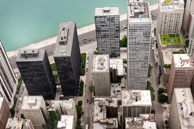 office building exterior, illinois, downtown, tall - high, building exterior, panorama, architecture, 4K, highway, sky, outdoors, design, color, america