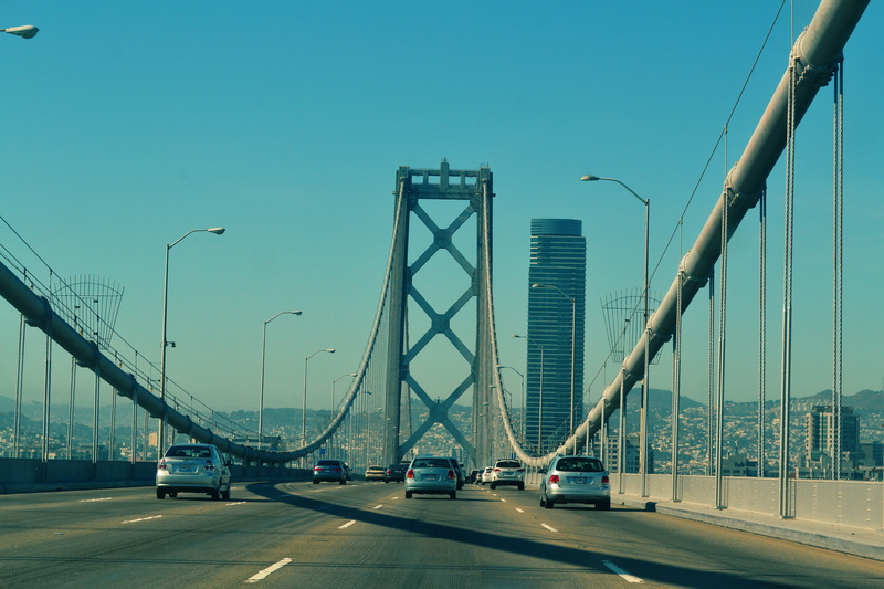 mode of transportation, car, traffic, outdoors, drive, sky, city, transportation, connection, suspension bridge, engineering, highway, building exterior