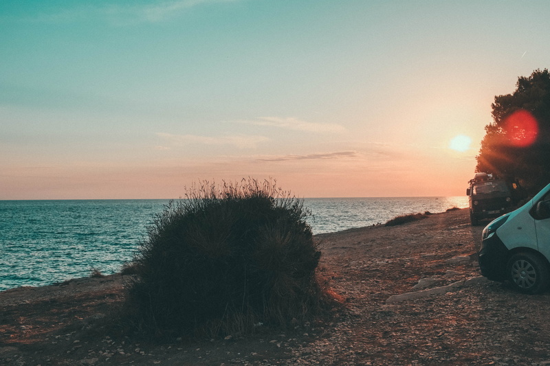 sky, summer, plant, mode of transportation, water, noise, land, land vehicle, film, colors, teal and orange, vsco, sunset, premantura, tranquil scene, croatia