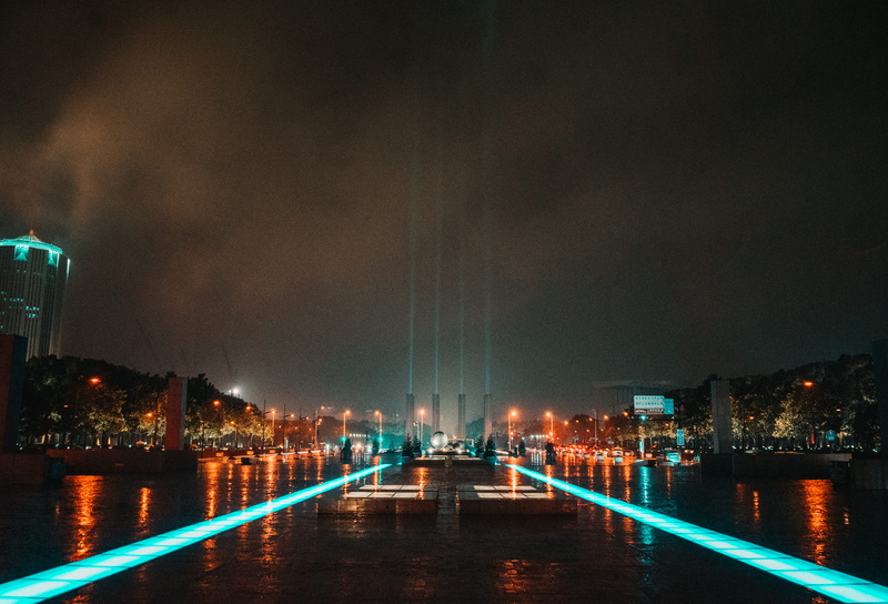 Orange, cityscape, boardwalk, port, nature, outdoors, handrail, building exterior, bridge, Orange and Teal, bridge - man made structure, Shanghai, built structure