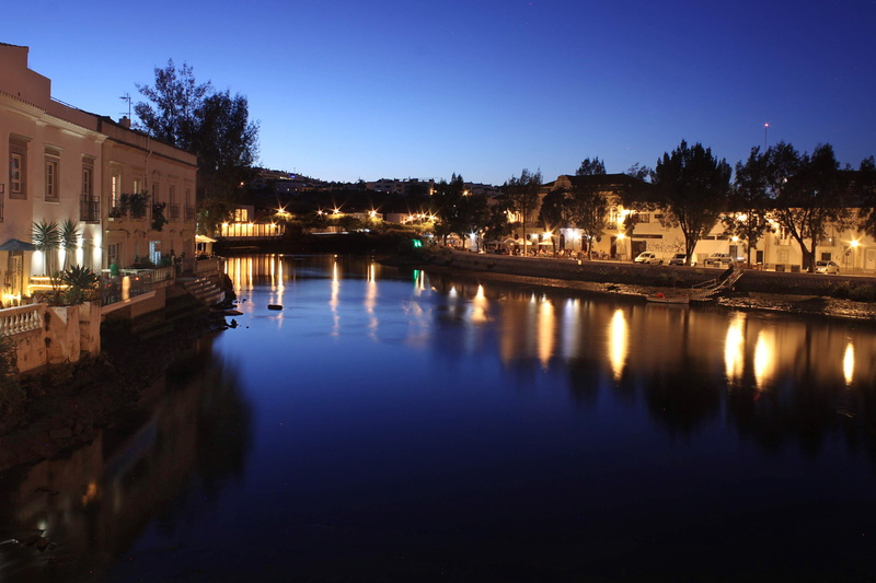 building exterior, europe, outdoors, town, building, river, no people, landscape, house, 4K, tavira, residential district, plant, dusk, portugal, bridge