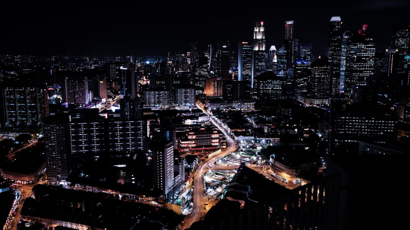 nightlife, crowded, road, city scape, building exterior, singapore, city, city life, aerial view, architecture, lights, cityscape, office building exterior