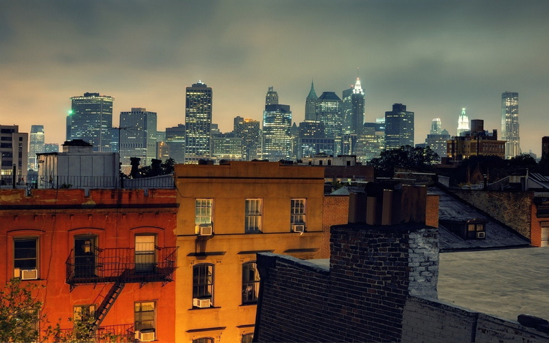 City, Cities, 1080P, New York, Night, USA, Brooklyn Heights